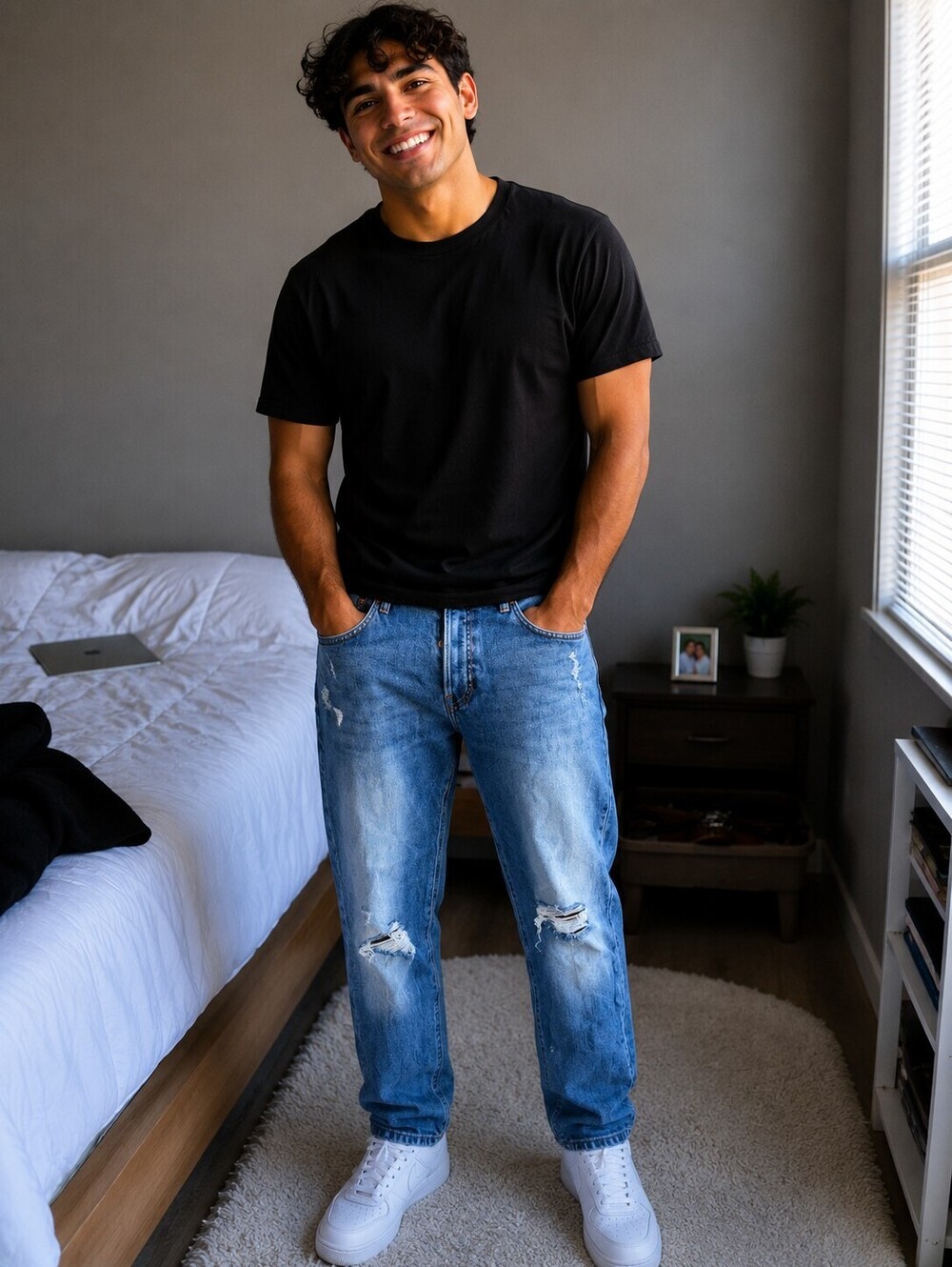 H&M Men's Blue Skinny Jeans with Distressed Detailing 36 x 33